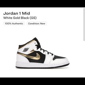 Air Jordan 1 Mid White Black Gold GS Shoes
